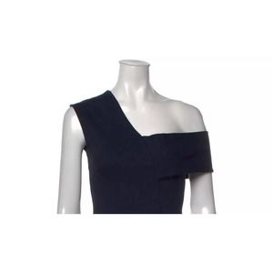 Michelle Mason Navy Blue Off Shoulder Asymmetrical Crop Top - M